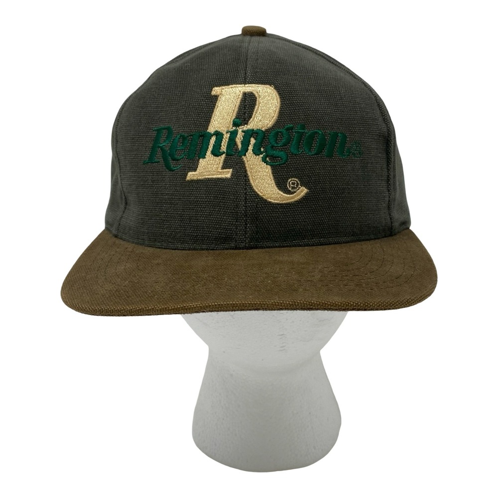 Remington Firearms Canvas Snapback Hat Mens Green Brown Embroidered Logo Cap
